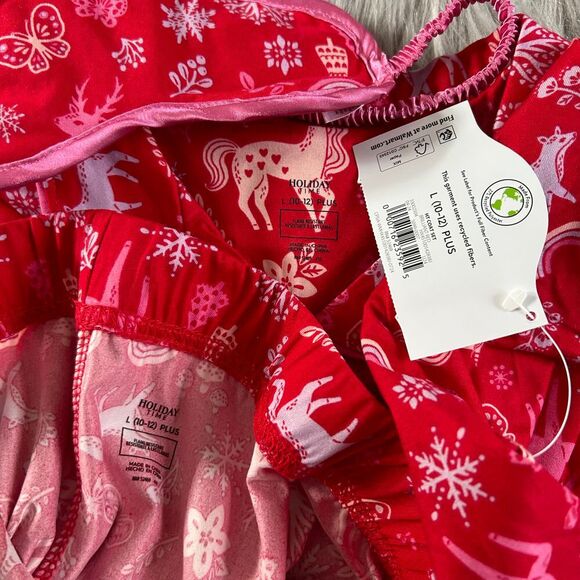 Holiday Time Three Piece Pajama Set Girls Size Large 10-12 Plus Red Unicorn Pjs - Picture 9 of 9